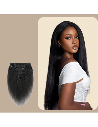 Kit Extensions à Clips Kinky Straight Noir 120 gr brillant des détails fins