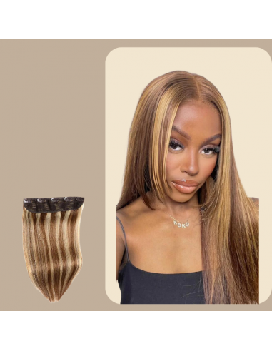 Extension à Clips Straight Chatain Méché Blond Mono Bande Maxi Volume Economisez 