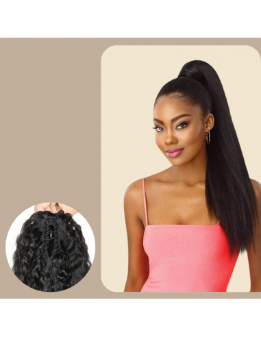 Queue de cheval Ponytail  Noir à Pince Naturel Remy Hair Kinky Straight livraison gratuite