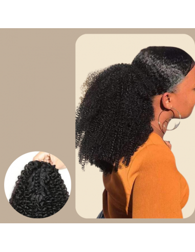 Queue de cheval Ponytail  Noir à Pince Naturel Remy Hair  Afro Curly Economisez 