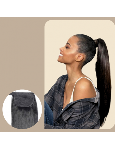 Queue de cheval Ponytail  Noir Ruban Magique Remy Hair Straight destockage