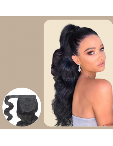 Queue de cheval Ponytail  Noir Ruban Magique Remy Hair Body Wave de technologie