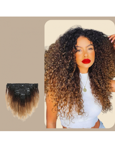 Afro Curly Ombre Brown Chocolate Blonde Clip-In Extensions Kit 120 gr. de votre