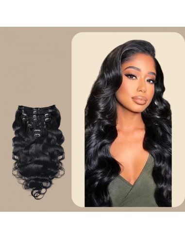 Body Wave Musta 120g Clip-In Extensions Kit - Pidennyspakkaus rembourrage situé sous