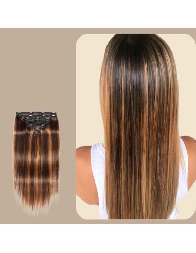 Straight Blonde Medium Brown Clip-In Extensions Kit 120 gr basket pas cher